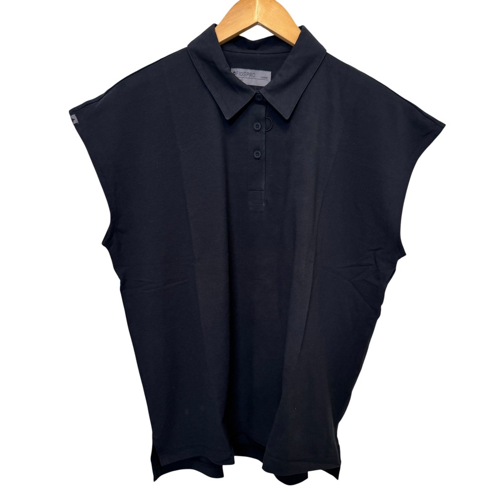 FIGS PRO Technical Pique Ella Scrub Polo L Black Sleeveless Medical Nursing